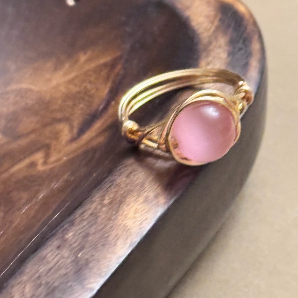 Elegant Pink cat eye Gold Wire-Wrapped Ring all sizes